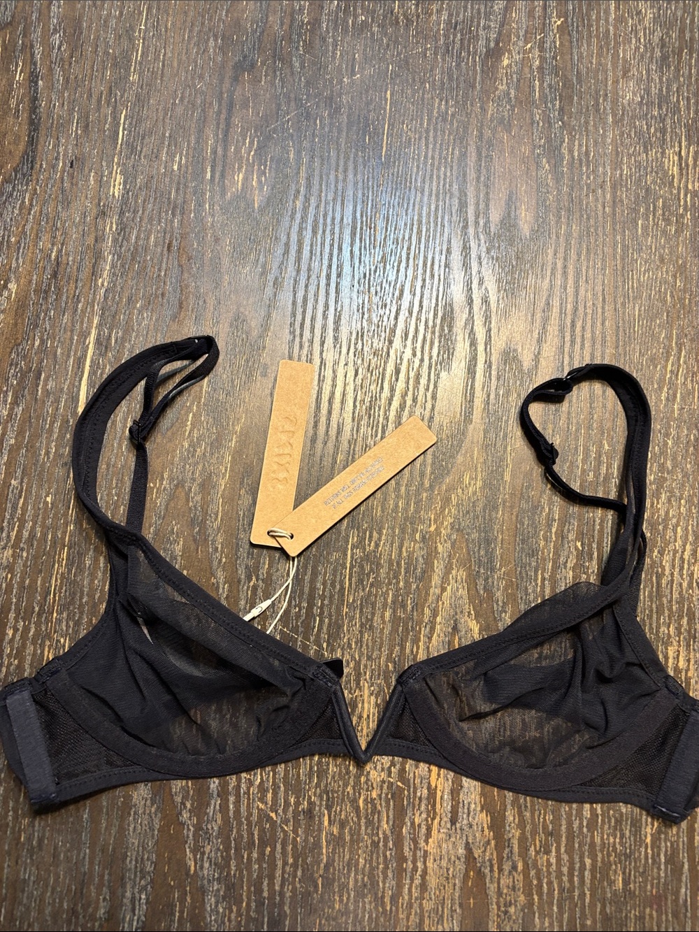 SKIMS Black Sheer ultra fine mesh plunge V Underwire 36A obsidian black NWT